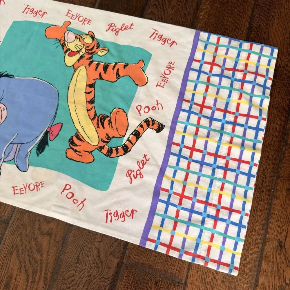 Vintage Winnie the Pooh Pillowcase Standard Sz Double Sided Piglet Tigger Eeyore